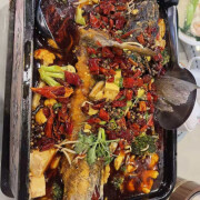 Chongqing Style Grilled Whole Blue Cod With Tofu And Mixed Vegetables 重慶麻辣烤魚